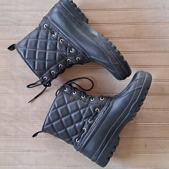 Sperry Quilted Duck Boots Top Sider Blk Waterproof Lace Up Insulated Comfy - Picture 2 of 10